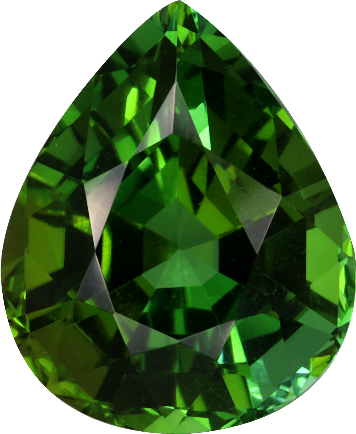 Pear cut green tourmaline, 13.04 by 10.71 mm, shown at actual size