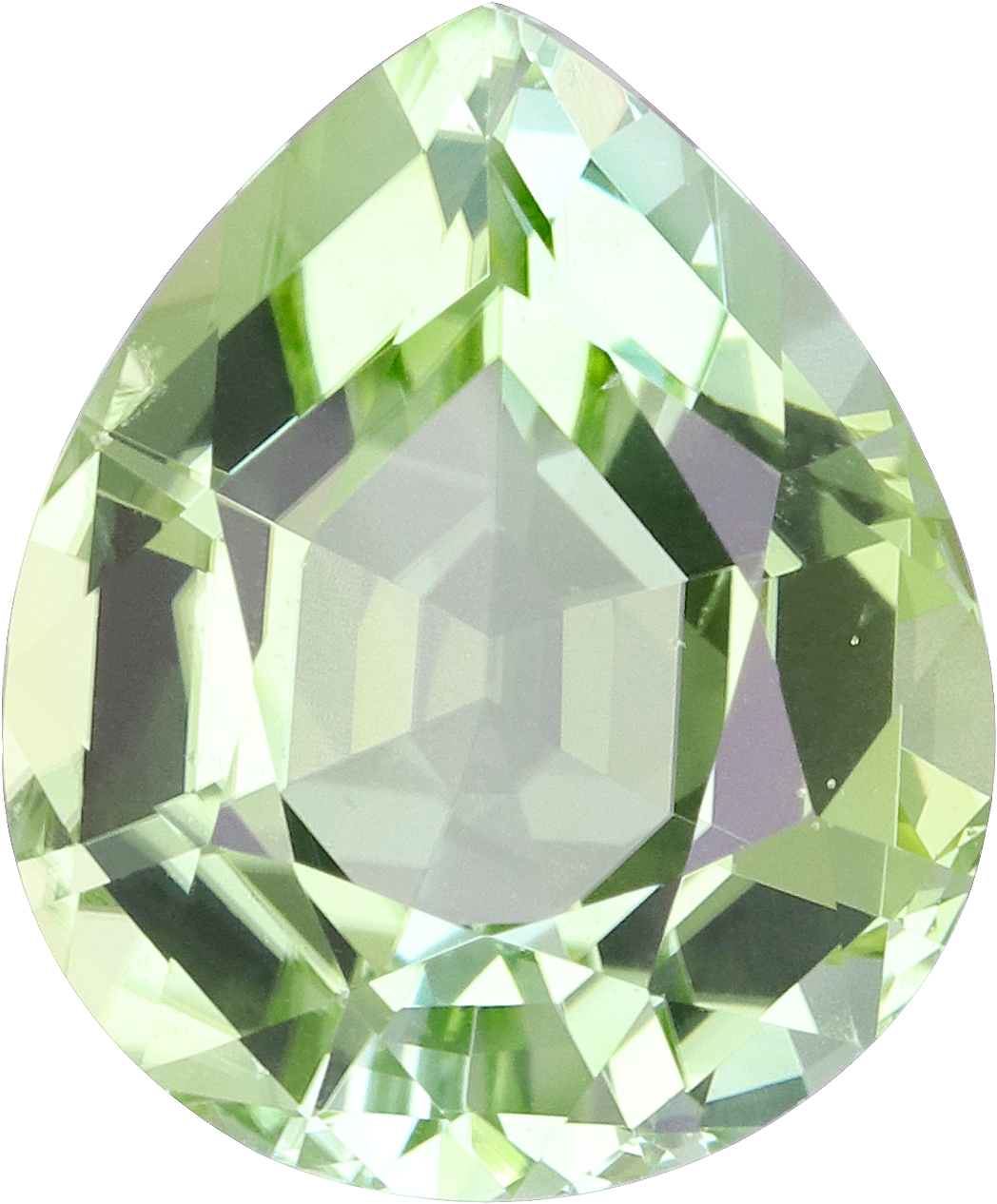 Pear cut green tourmaline, 12.09 by 10.03 mm, shown at actual size