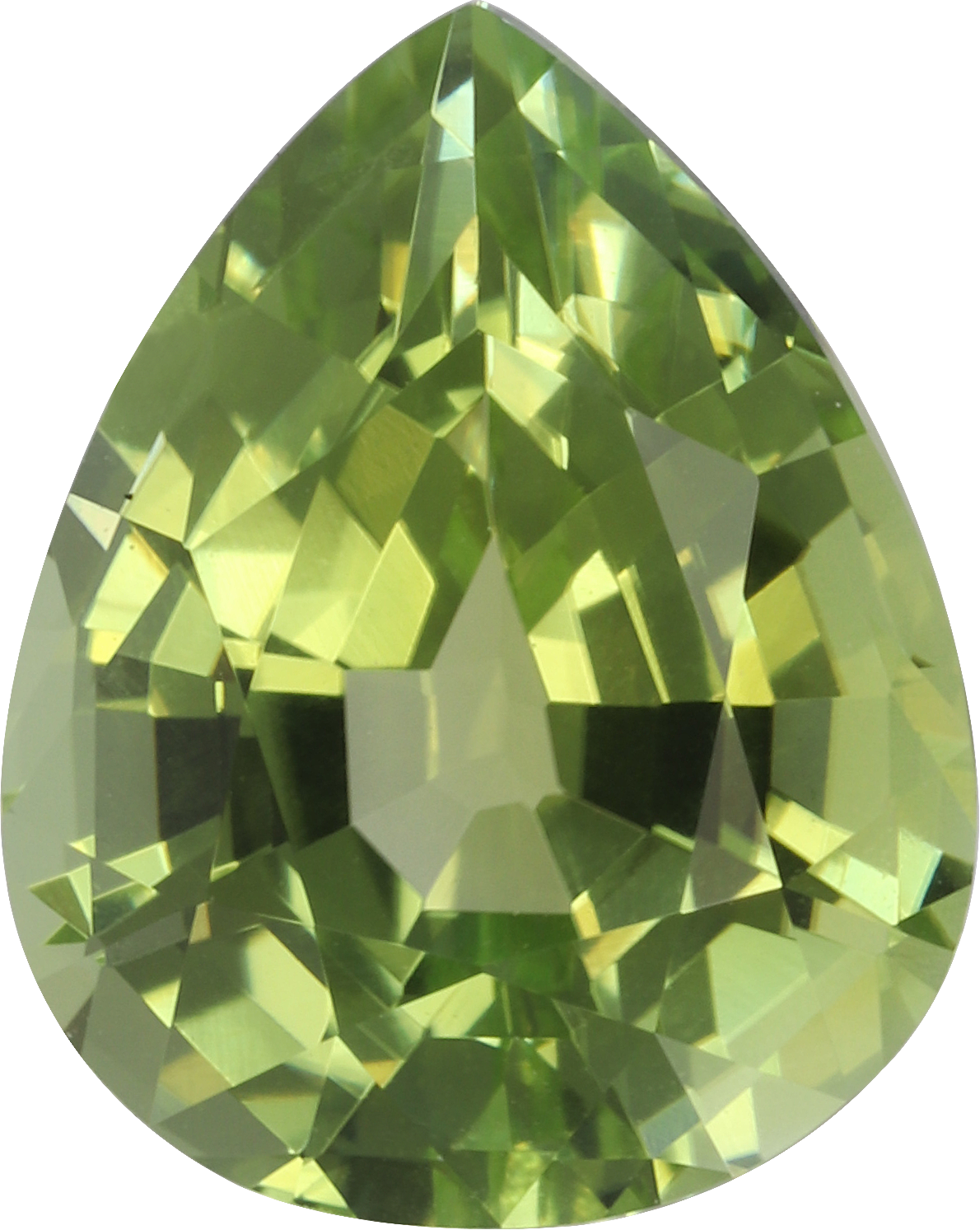 Pear cut green tourmaline, 10.07 by 8 mm, shown at actual size