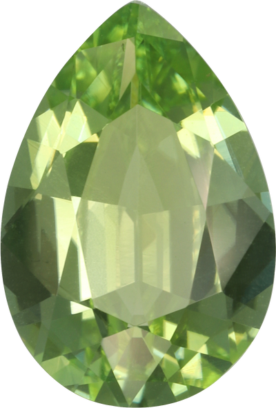 Pear cut green tourmaline, 12.02 by 8.11 mm, shown at actual size