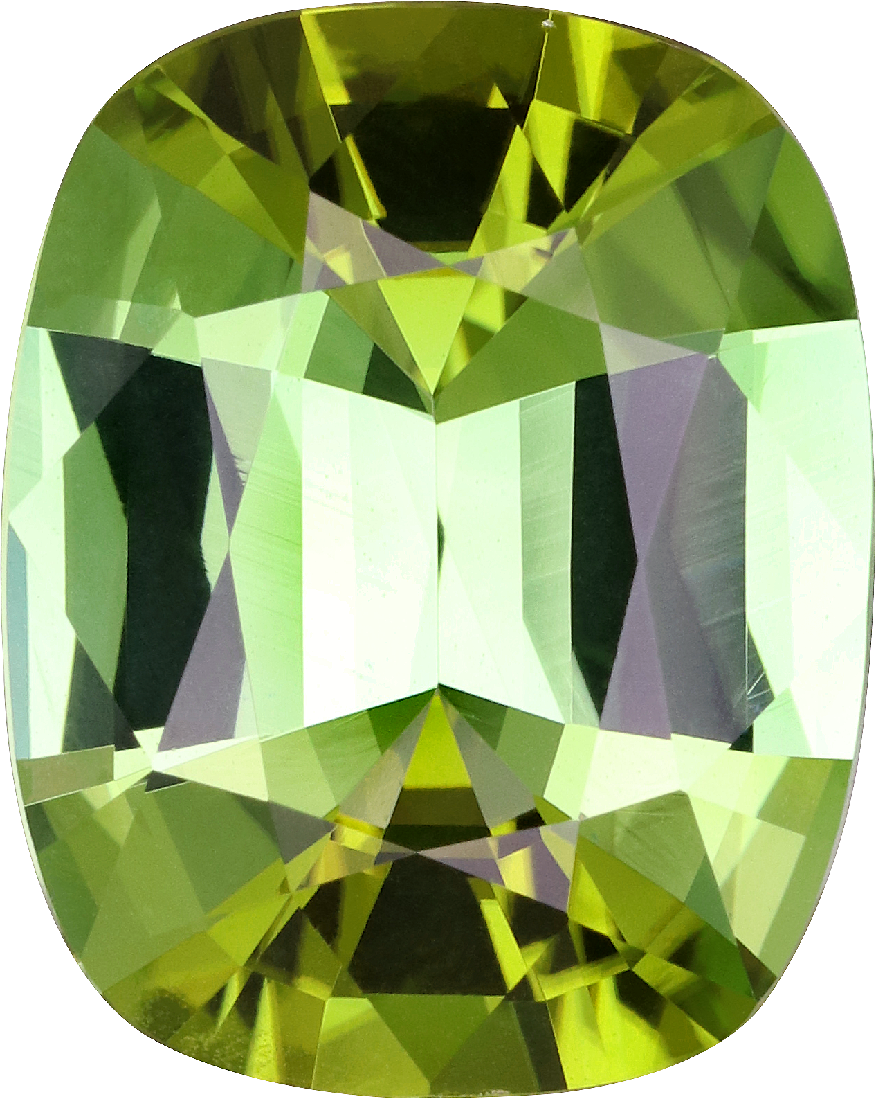 Cushion cut green tourmaline, 15.24 by 12.1 mm, shown at actual size