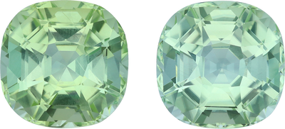 Cushion cut green tourmaline, 13.15 by 13.11 mm, shown at actual size