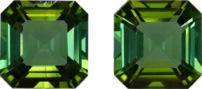 Square cut green tourmaline, 7.13 by 7.07 mm, shown at actual size