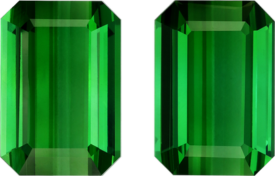 Rectangular cut green tourmaline, 18.43 by 12.73 mm, shown at actual size