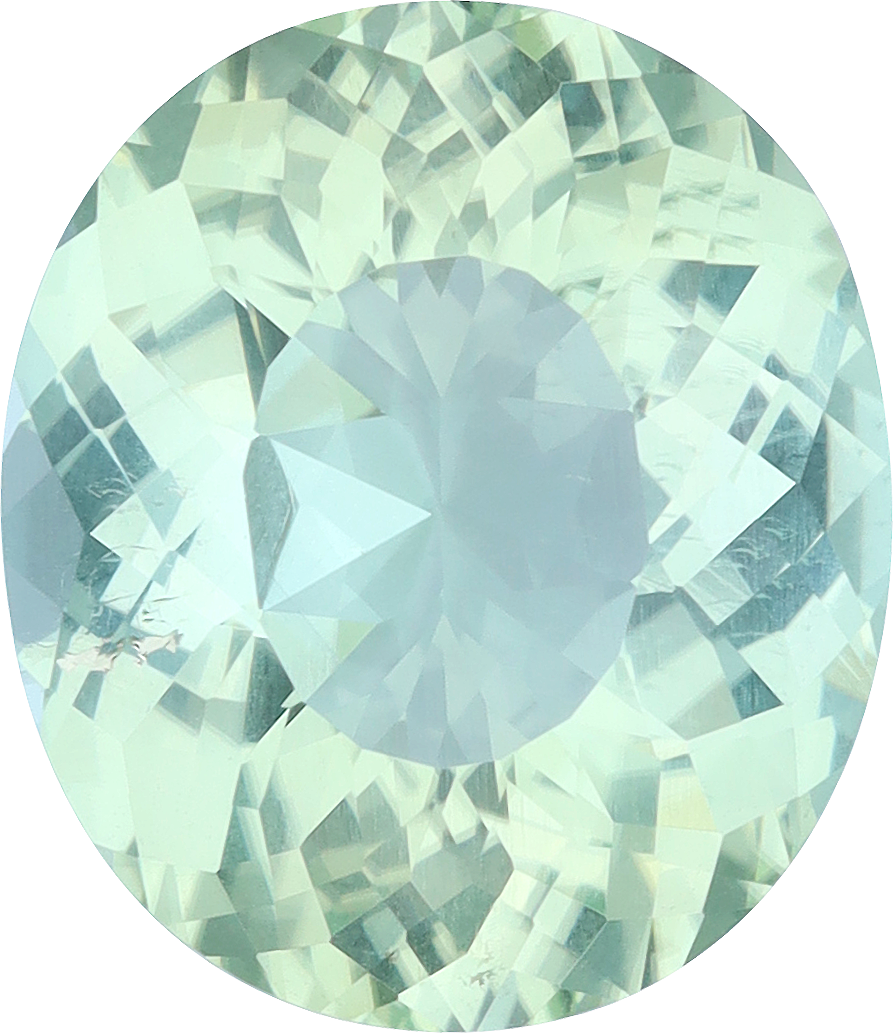 Oval cut green tourmaline, 14.46 by 12.49 mm, shown at actual size