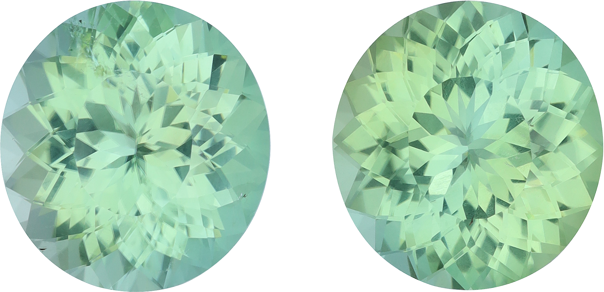 Oval cut green tourmaline, 13.42 by 12.53 mm, shown at actual size