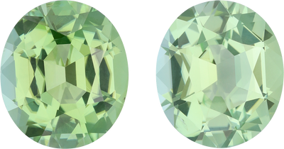 Oval cut green tourmaline, 13.86 by 11.99 mm, shown at actual size