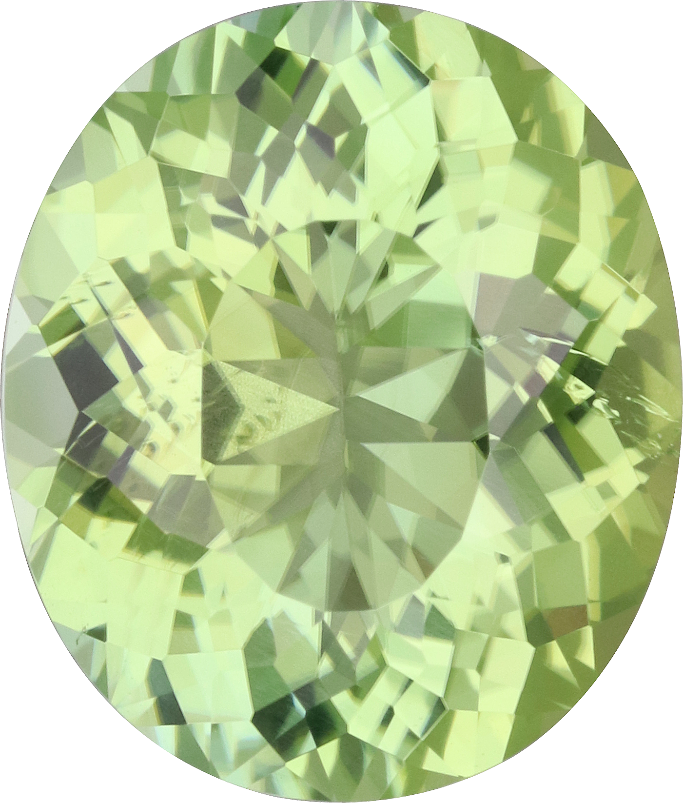 Oval cut green tourmaline, 13.11 by 11.17 mm, shown at actual size