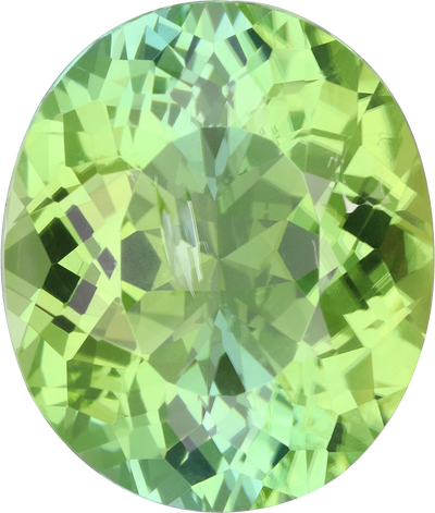 Oval cut green tourmaline, 13.12 by 11.12 mm, shown at actual size