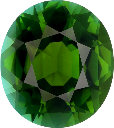 Oval cut green tourmaline, 14.79 by 13.15 mm, shown at actual size