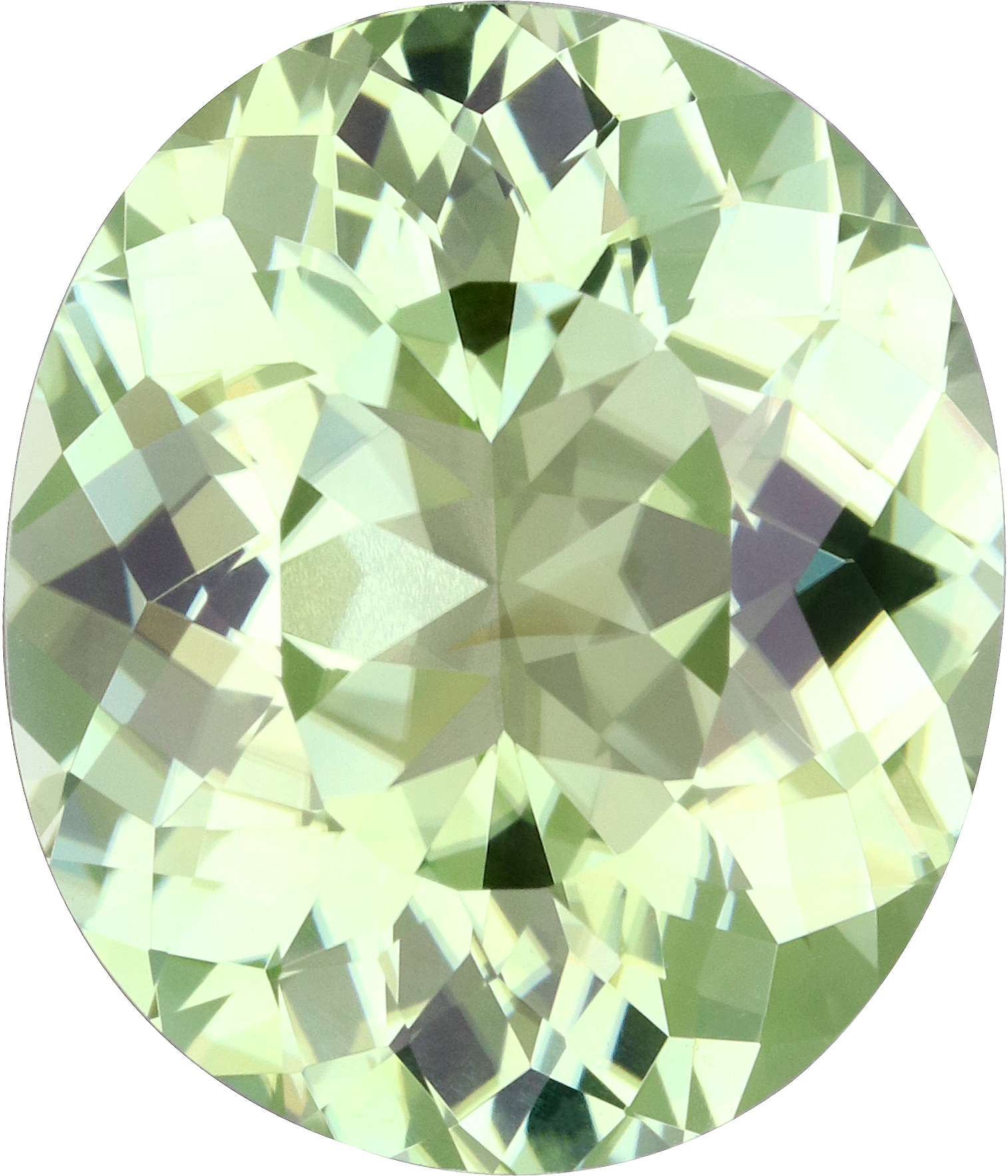 Oval cut green tourmaline, 14.02 by 11.98 mm, shown at actual size
