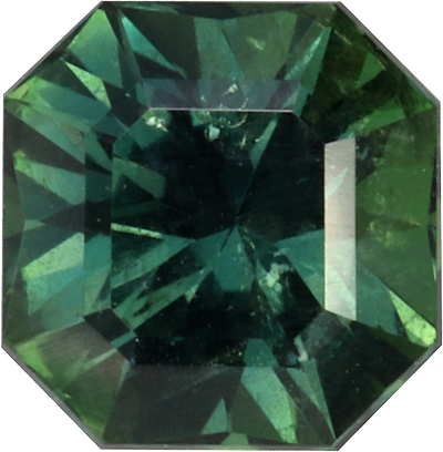 Square cut teal sapphire, 6.08 by 5.96 mm, shown at actual size