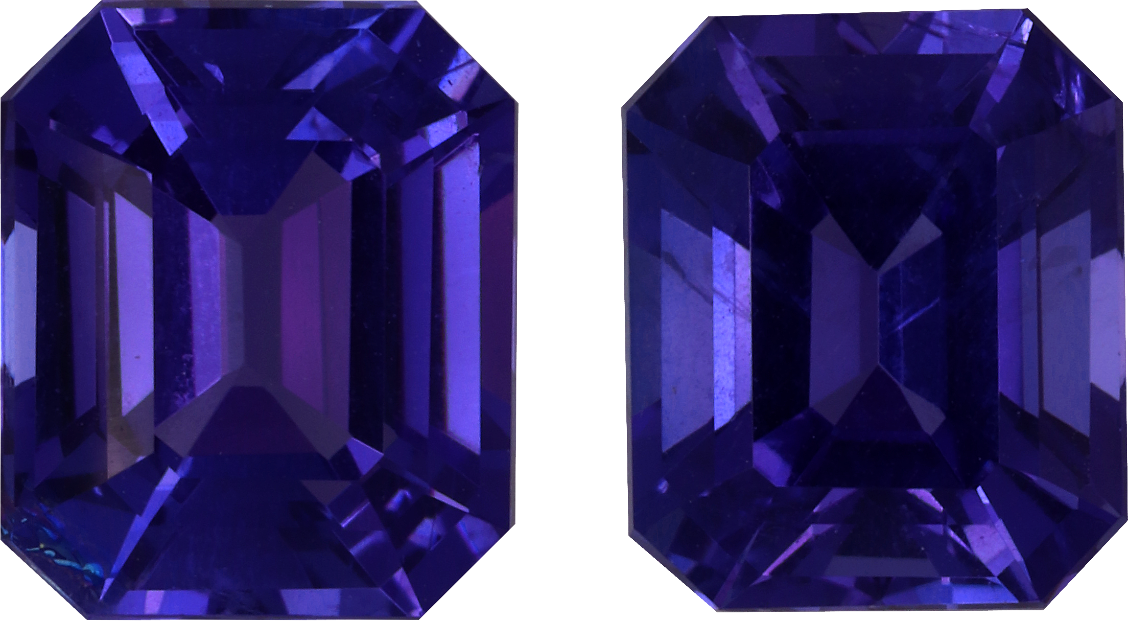 Rectangular cut tanzanite, 9.86 by 8.23 mm, shown at actual size