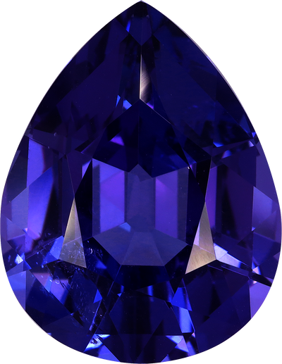 Pear cut tanzanite, 18.47 by 14.34 mm, shown at actual size