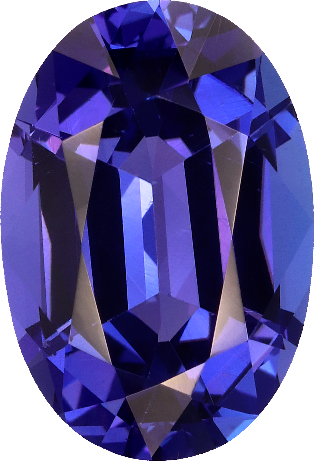 Oval cut tanzanite, 12.57 by 8.56 mm, shown at actual size