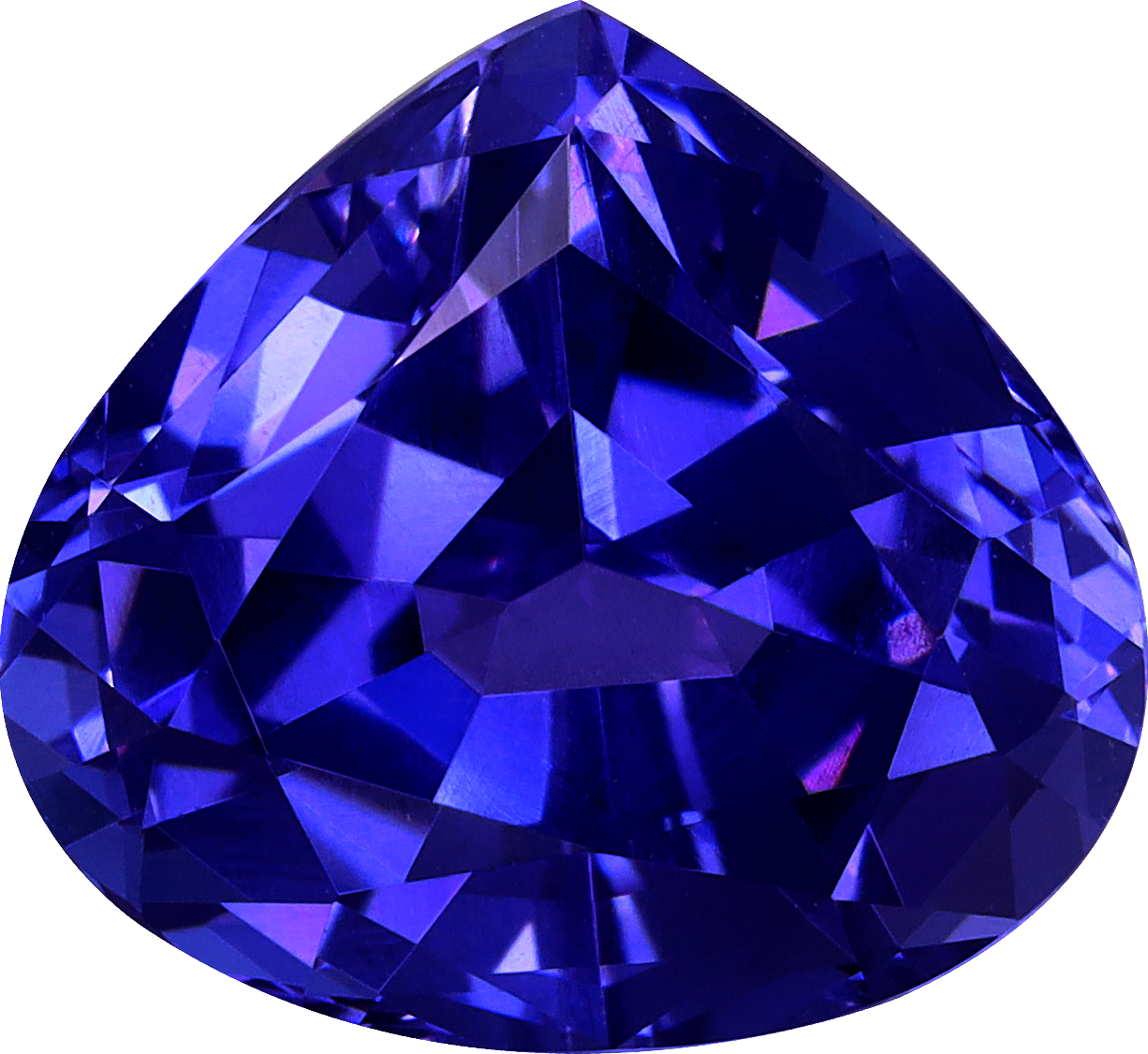 Pear cut tanzanite, 10.76 by 9.94 mm, shown at actual size