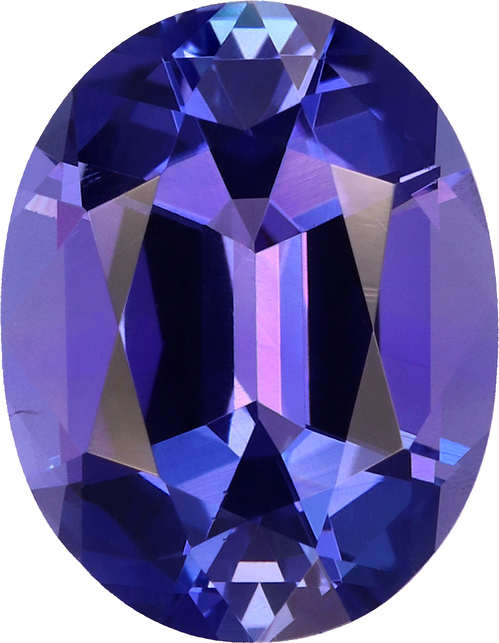 Oval cut tanzanite, 10 by 7.79 mm, shown at actual size