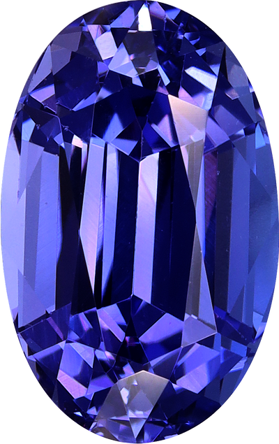 Oval cut tanzanite, 11.57 by 7.31 mm, shown at actual size
