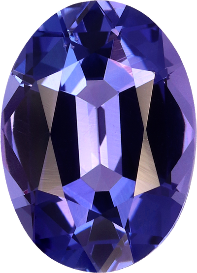 Oval cut tanzanite, 10.32 by 7.47 mm, shown at actual size