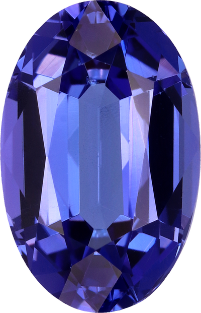Oval cut tanzanite, 11.76 by 7.55 mm, shown at actual size