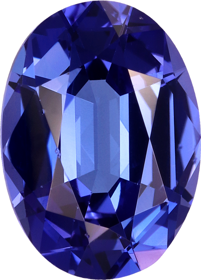 Oval cut tanzanite, 9.74 by 7.05 mm, shown at actual size