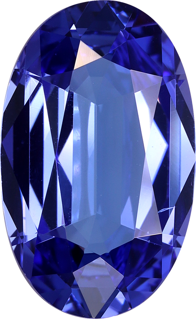Oval cut tanzanite, 14.48 by 8.98 mm, shown at actual size