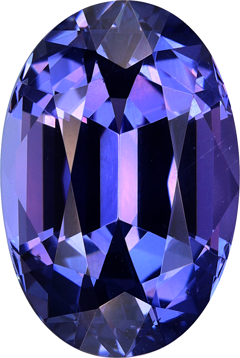 Oval cut tanzanite, 11.96 by 8.02 mm, shown at actual size