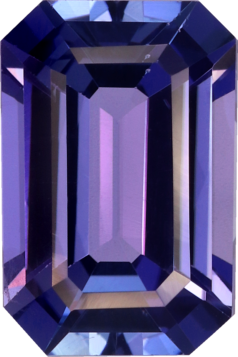 Rectangular cut tanzanite, 9.98 by 6.7 mm, shown at actual size