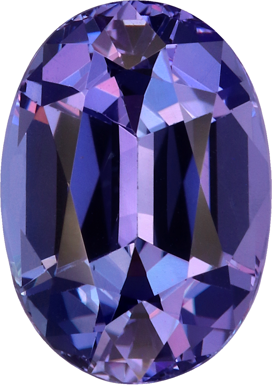 Oval cut tanzanite, 10.64 by 7.59 mm, shown at actual size
