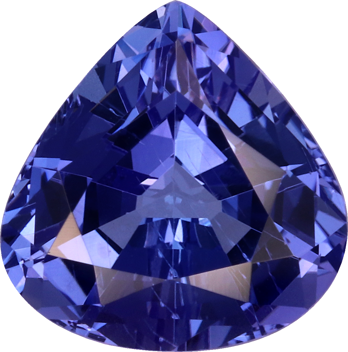 Pear cut tanzanite, 9.45 by 9.36 mm, shown at actual size