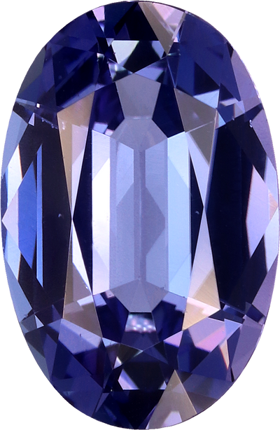 Oval cut tanzanite, 12.19 by 7.94 mm, shown at actual size