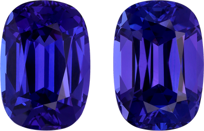 Cushion cut tanzanite, 16.61 by 11.53 mm, shown at actual size