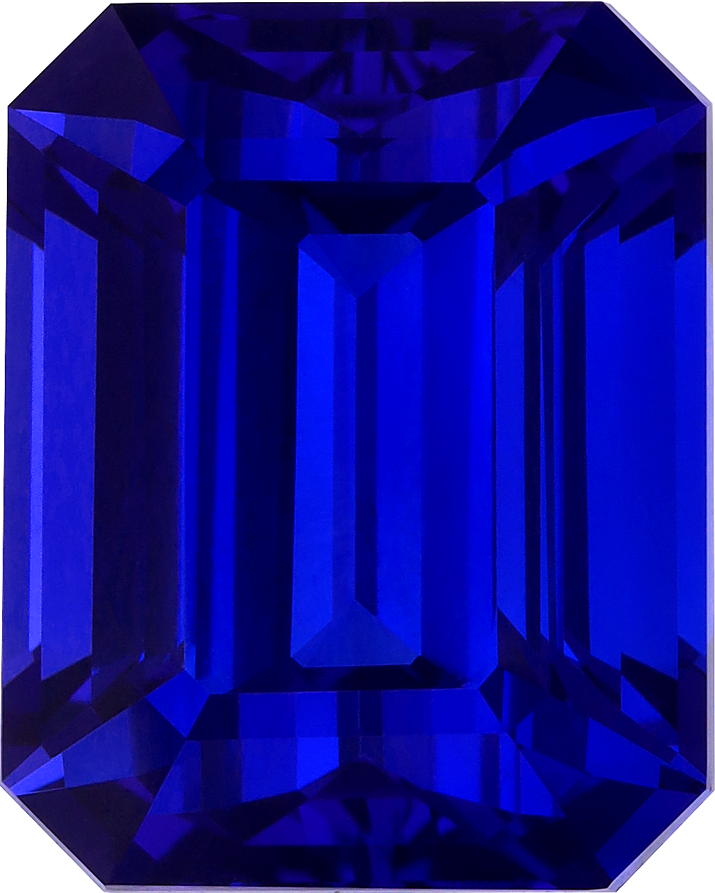 Rectangular cut tanzanite, 17.86 by 14.31 mm, shown at actual size
