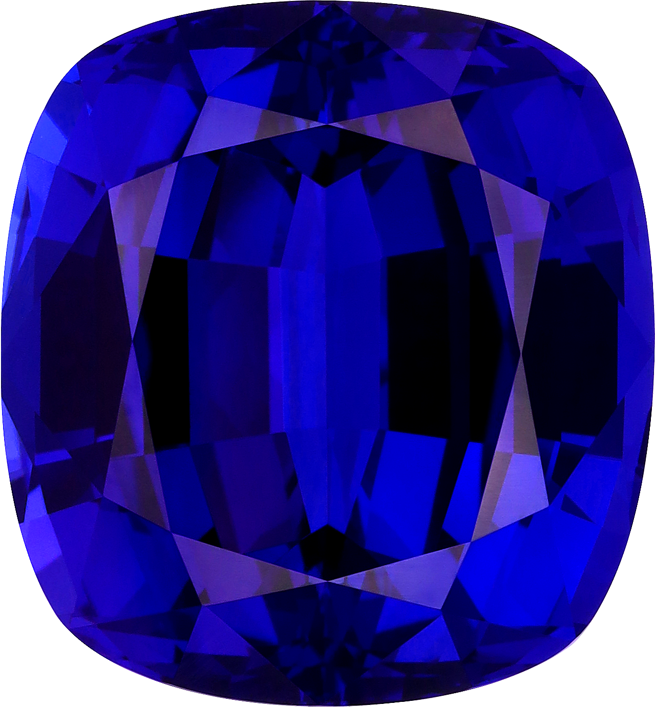 Cushion cut tanzanite, 22.51 by 20.9 mm, shown at actual size