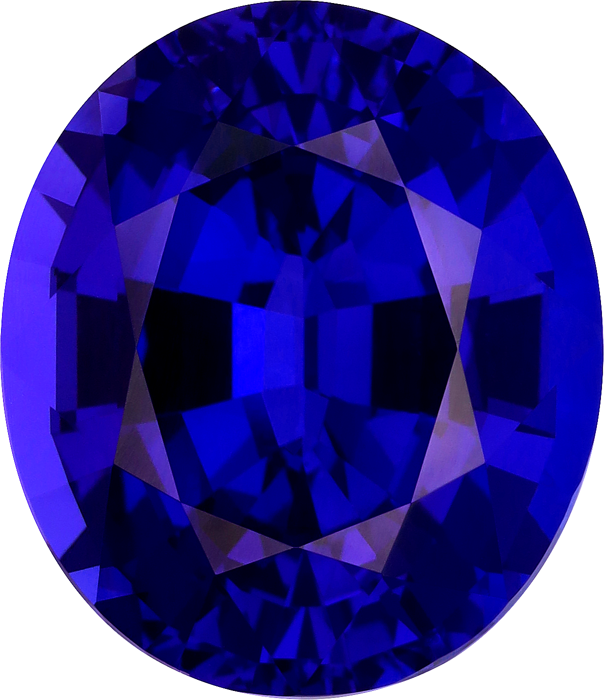 Oval cut tanzanite, 22.6 by 16.83 mm, shown at actual size