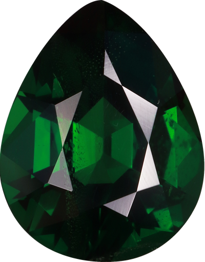 Pear cut tsavorite garnet, 9.87 by 7.79 mm, shown at actual size