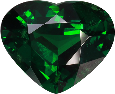 Heart cut tsavorite garnet, 9.86 by 8.04 mm, shown at actual size