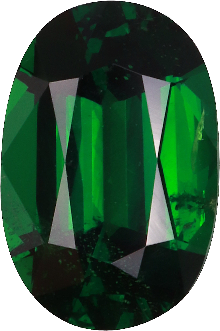Oval cut tsavorite garnet, 9.98 by 6.7 mm, shown at actual size