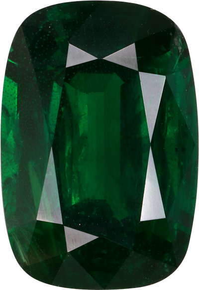 Cushion cut tsavorite garnet, 12.95 by 8.88 mm, shown at actual size