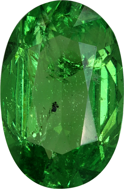 Oval cut tsavorite garnet, 10.72 by 7.06 mm, shown at actual size