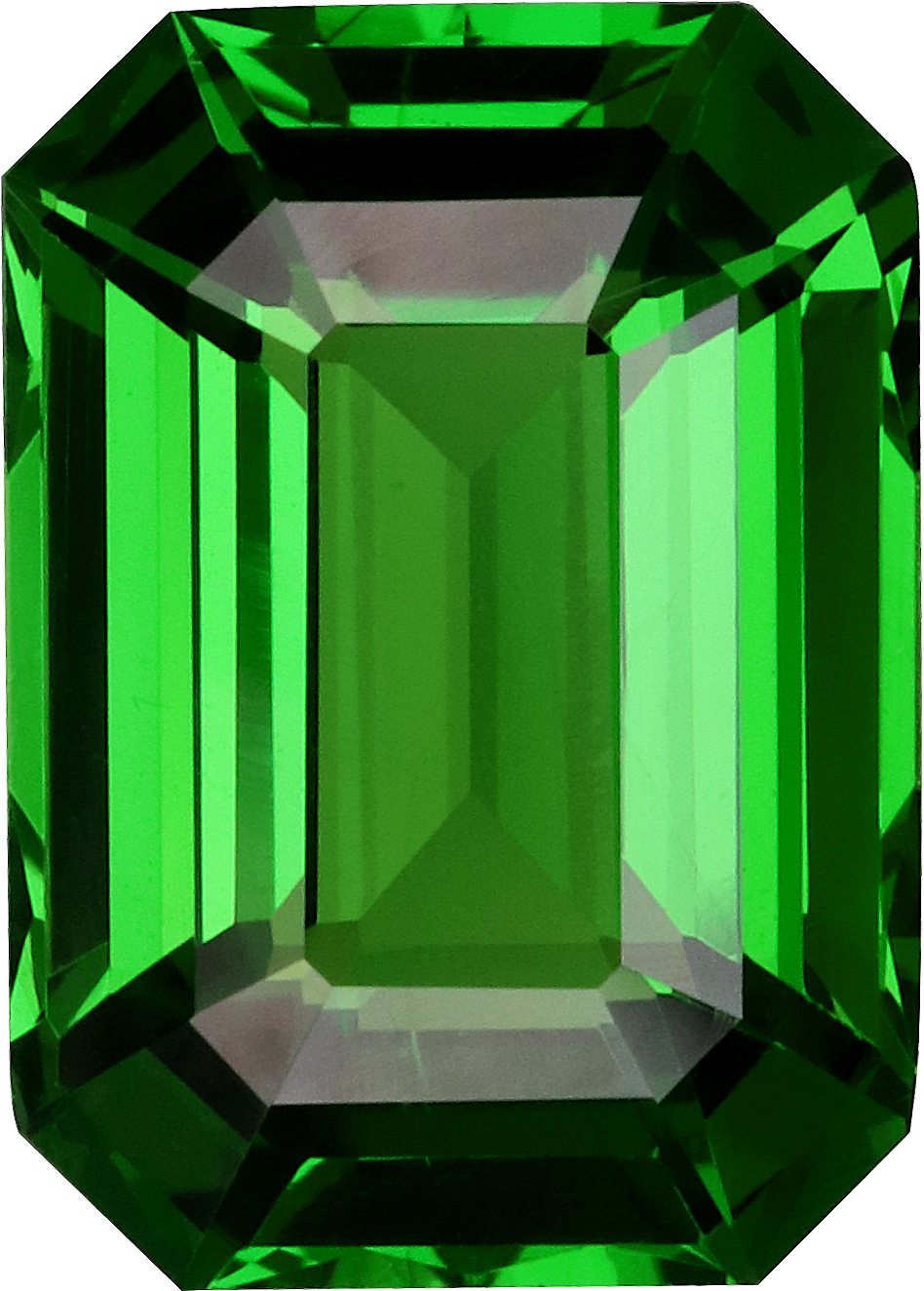 Rectangular cut tsavorite garnet, 9.26 by 6.61 mm, shown at actual size