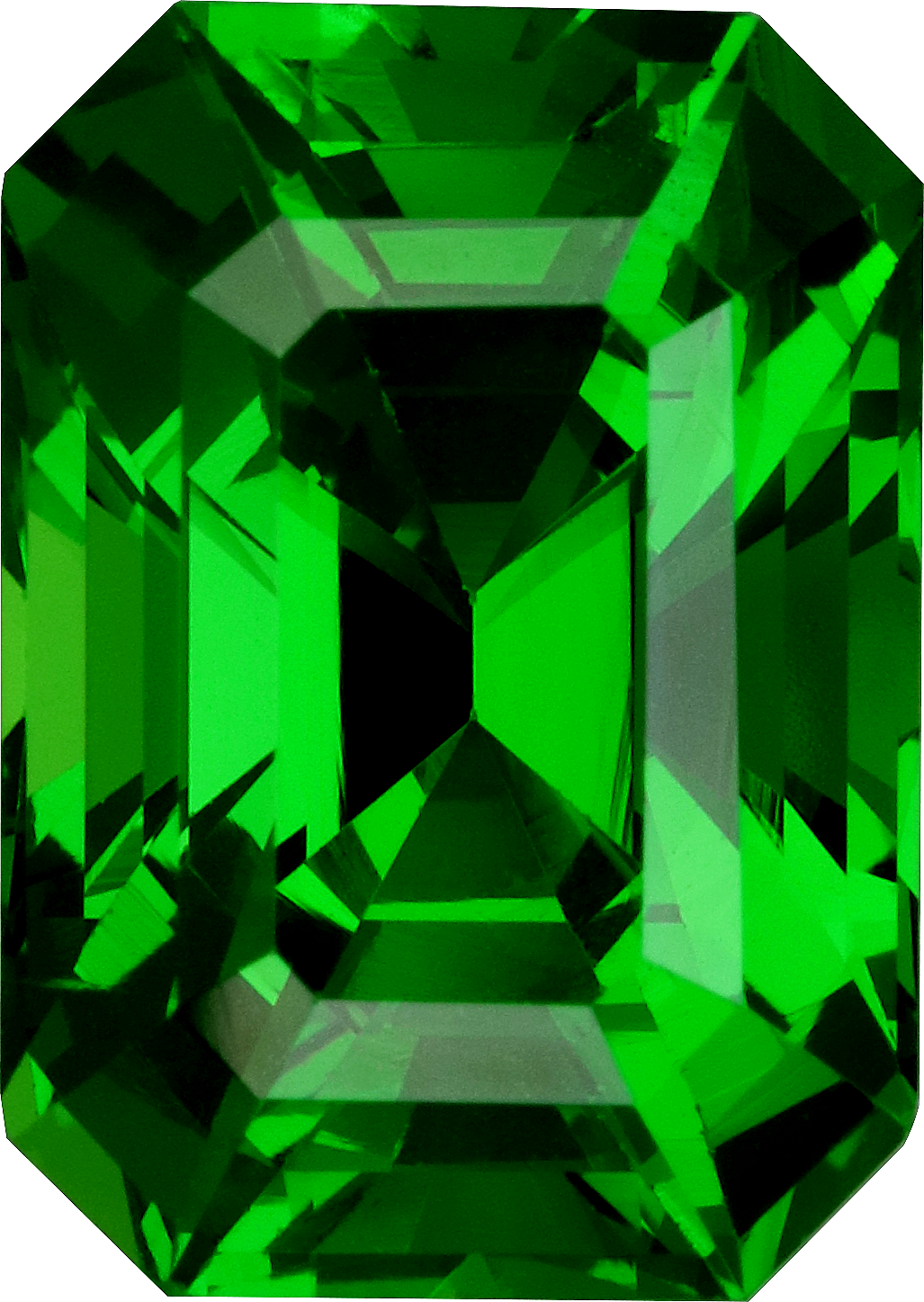 Rectangular cut tsavorite garnet, 9.9 by 7.07 mm, shown at actual size