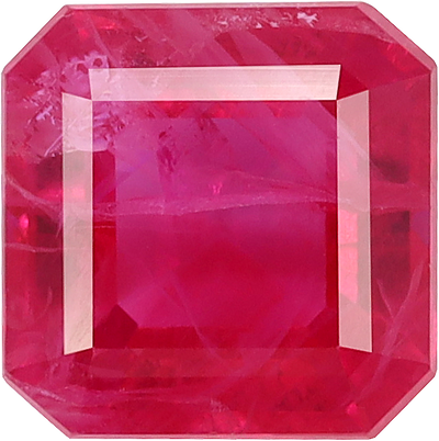 Square cut burma ruby, 5.61 by 5.65 mm, shown at actual size