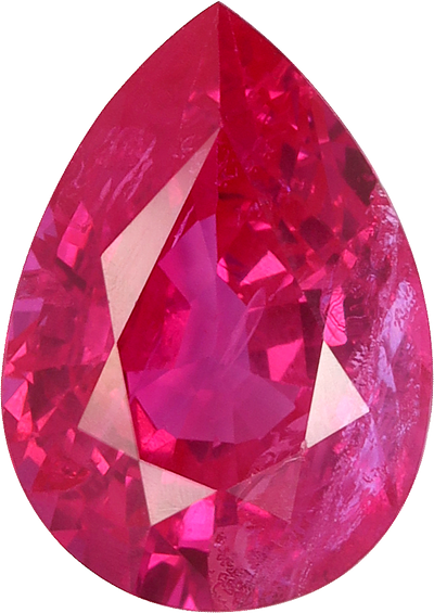 Pear cut burma ruby, 6.2 by 8.71 mm, shown at actual size