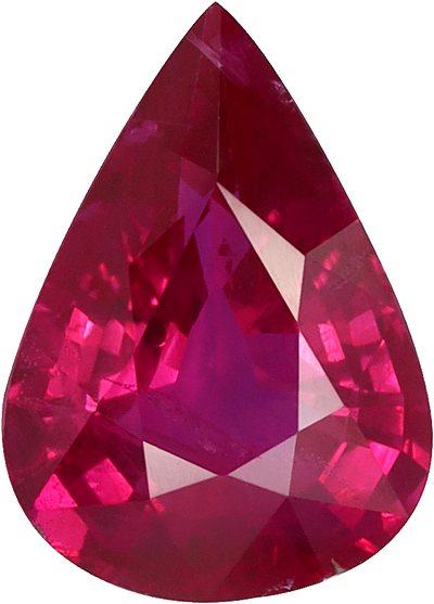 Pear cut burma ruby, 5.65 by 7.89 mm, shown at actual size