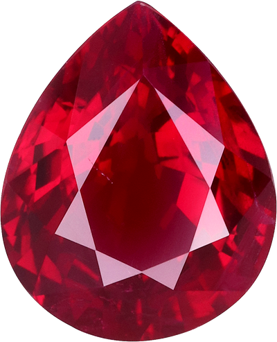 Pear cut burma ruby, 5.82 by 7.3 mm, shown at actual size