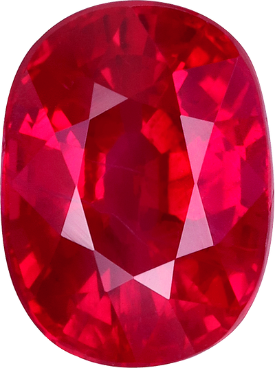 Oval cut burma ruby, 6.07 by 4.5 mm, shown at actual size