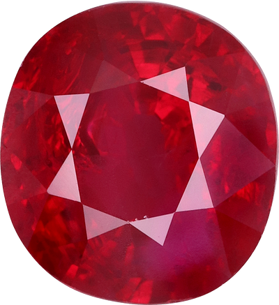 Oval cut burma ruby, 6.52 by 6 mm, shown at actual size