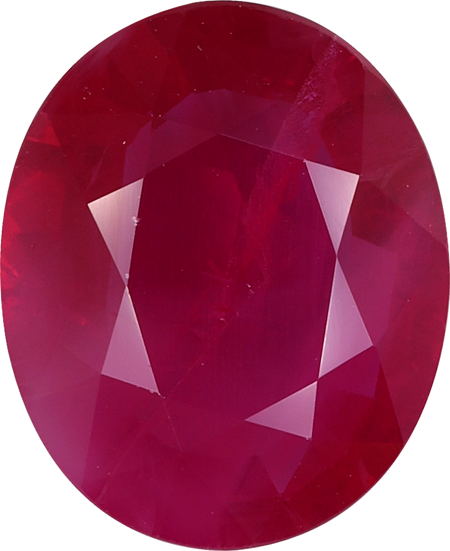 Oval cut burma ruby, 10.82 by 8.9 mm, shown at actual size
