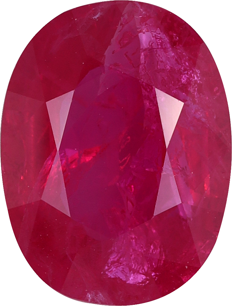 Oval cut burma ruby, 10.39 by 7.8 mm, shown at actual size